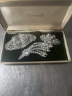 Art Deco, Vintage Silver And Rhinestone Jewelry Brooches, Necklace Marquisette