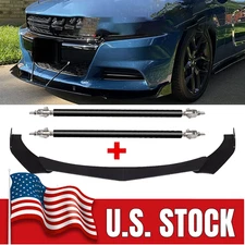 Front Bumper Lip Spoiler /Splitter Strut Rods Glossy Black For Dodge Charger RT