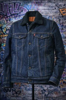 Levis Jacke Herren uksmall dunkelblau Sherpa gefüttert Trucker Denim Bomber sehr guter Zustand  