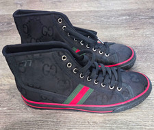 Gucci Men’s GG Logo High-Top Lace-Up Canvas Sneakers Black Red Green 9.5