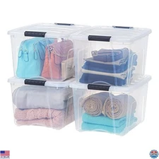 IRIS USA 40 Qt Clear Stackable Storage Bins - 4 Pack BPA-Free Containers with