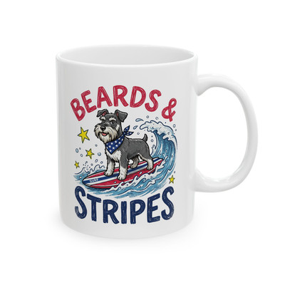 Beards & Stripes Schnauzer Patriotic Surfing Dog Coffee Mug USA Gift