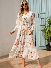 Spring summer Women Maxi dress Long sleeves Printed--L--Chest: 42 inches