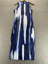 SheIn Maxi Dress Large Blue White Abstract Ikat Print Artsy Lagenlook Coastal