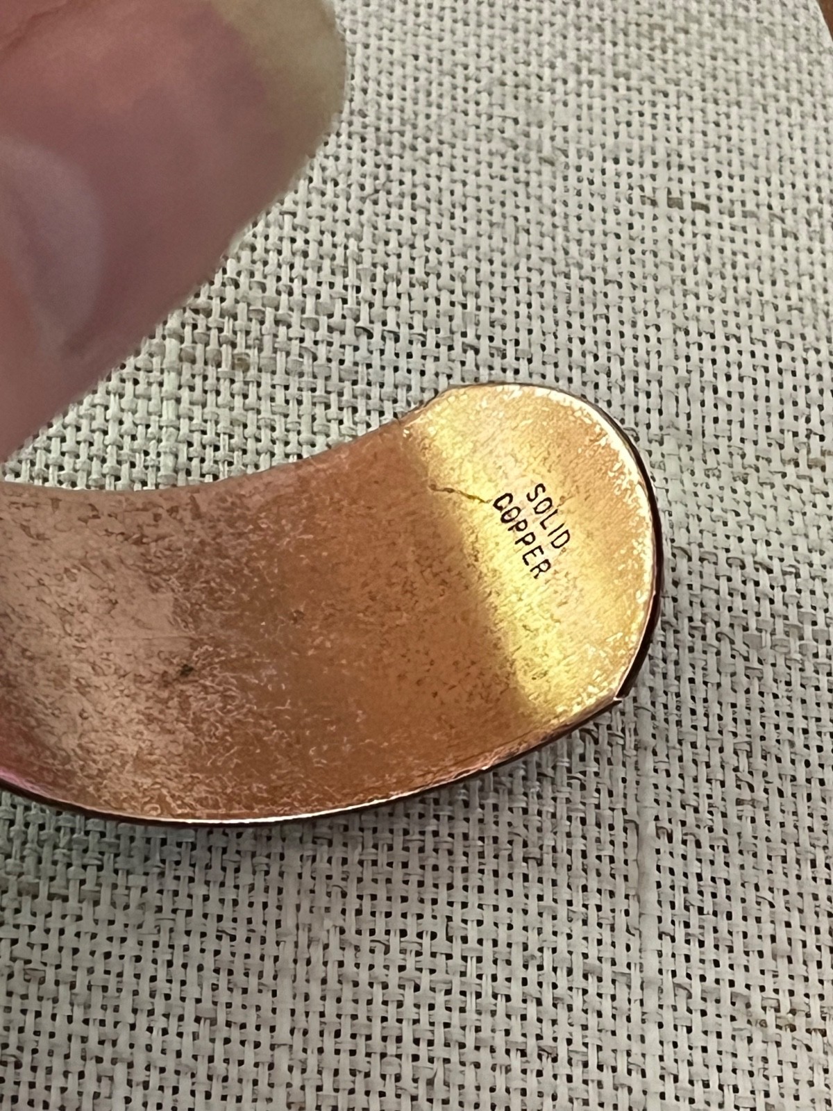 Solid Copper Cuff Bracelet  Flower Design vintage… - image 5