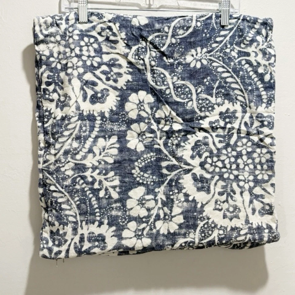 POTTERY BARN Indigo Blue Floral Linen BERNYCE Pillow Sham Zip Close 20” X 20” - Image 3 of 4
