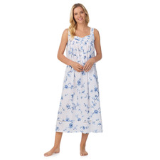 Aria White Vine Blue Floral Sleeveless 100 Cotton Lawn Ballet Nightgown M