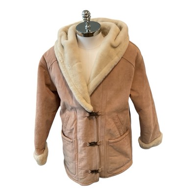 VTG Gallery Women Sz M Genuine Leather Suede Hooded Faux Fur Lined  display picture 1