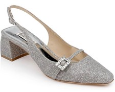 Badgley Mischka Women's Buena Slingback Block Heels 7 SILVER ANTIQUE