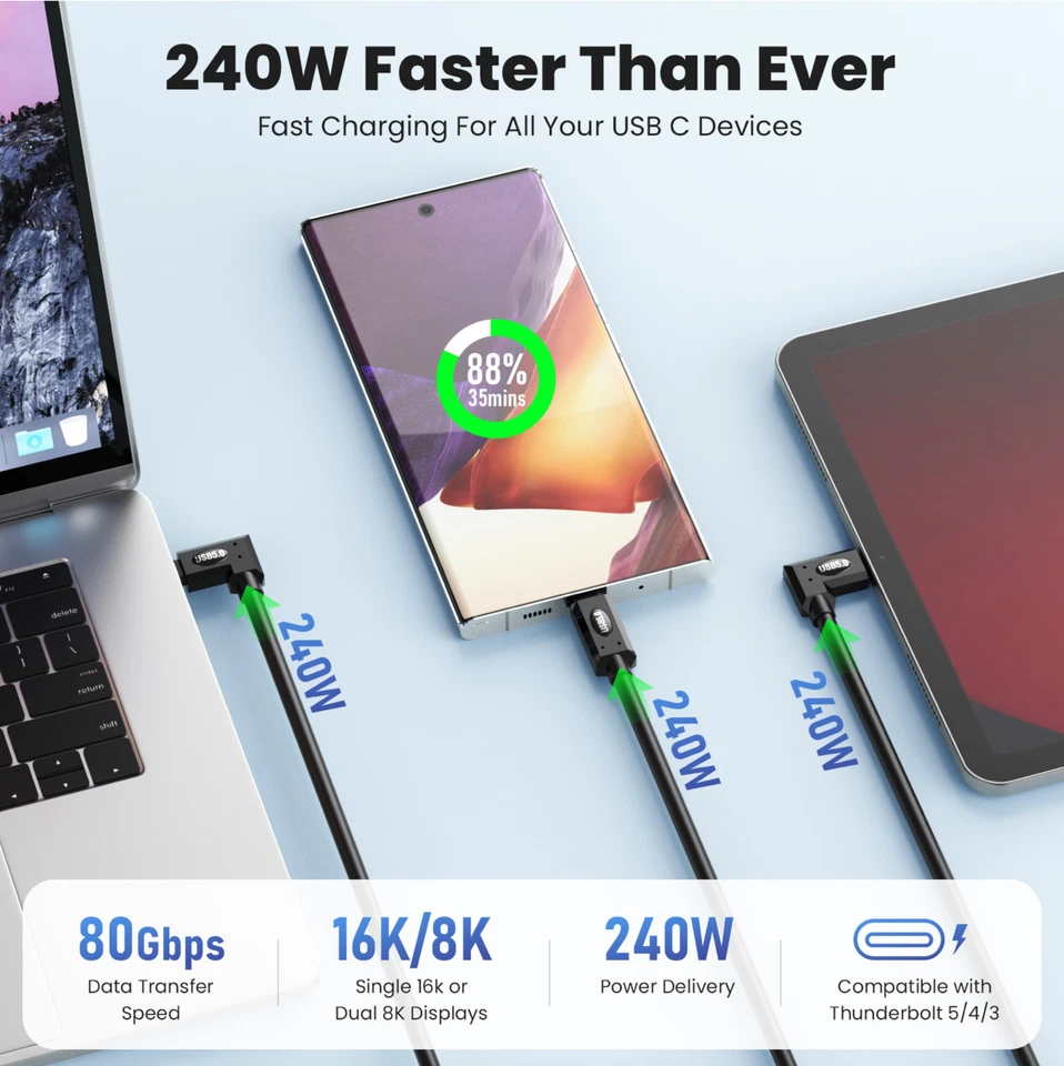 USB 5.0 Panel Mount USB-C Extension Cable 1m 240W 16K@60Hz Thunderbolt - Image 4 of 4