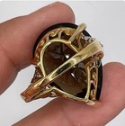 Vintage 10K Yellow Gold Large Pear Black Gemstone Cocktail Ring Diamond Accents  — photo 4