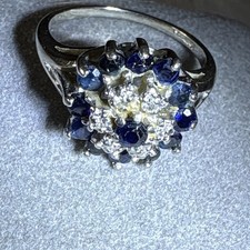 10KP White Gold  Blue Sapphire & Diamond Clus...