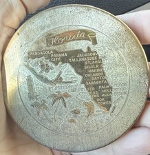 Vintage Compact Pocket Petty Cash Coin Holder Florida Traveler Gold Tone