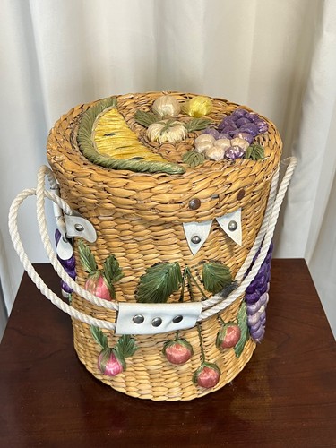 Gewebter Strohkorb Box Handtasche Bast Blumen Früchte Korbgeflecht Vintage - Bild 6 von 7