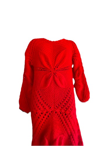 Handgefertigtes rotes Vintage Häkel Maxikleid von Henrietta Tanuska Beverly Hills CA - Bild 3 von 15