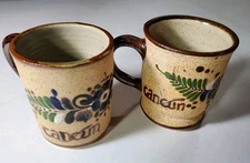 Tonala Ceramic Mugs Mexican Set Of 2 Cups Cancun Floral Signed Stoneware 