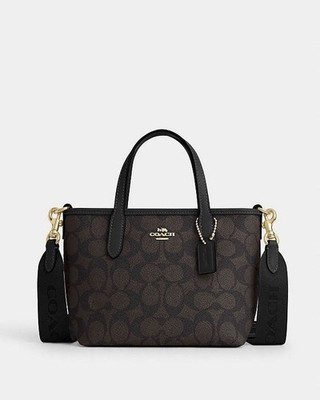 Coach City Mini Tote Bag In Signature Canvas In Gold/Walnut/Black CW032