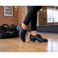 Capezio Tele Tone Tap Shoes Black Leather Lace Up Dance Shoes Womens Size 8