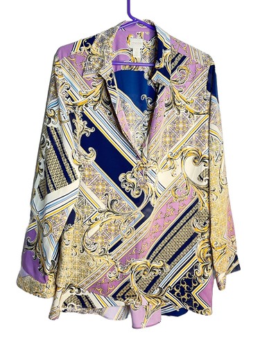 Chicos Scarf Print 80s Inspired Long sleeve Button Blouse sz 3 / 16 XL (16 - Picture 2 of 9