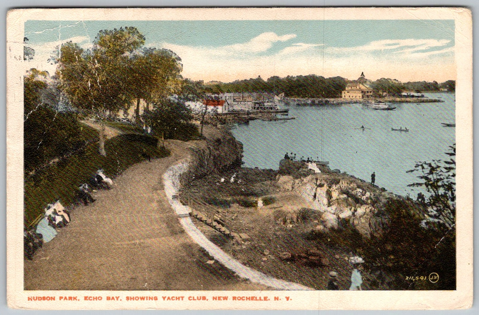 Antique Postcard Hudson Park Yacht Club New Rochelle, NY 1910s