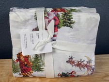NEW Pottery Barn Nostalgic Santa Queen Sheet Set Cotton Deer Christmas Holiday