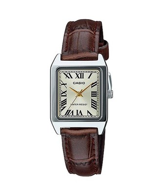 Casio LTP-V007L-9B Women's Rectangular Leather Band Roman Gold Dial Watch