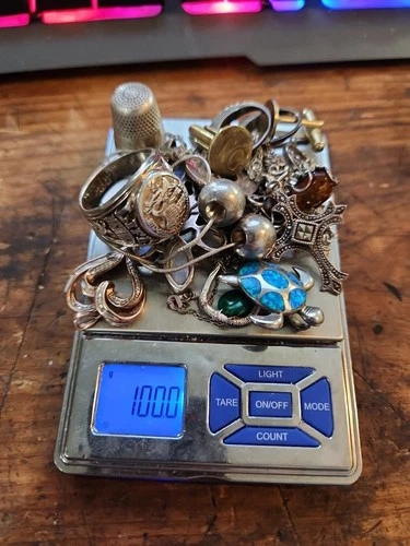 Vintage 100g Sterling Silver 925 Jewelry Lot Rings Necklaces  ETC.  Scrap Wear