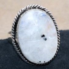 Rainbow Moonstone 925 Silver Plated Ring US 9.5 Premium Design JW