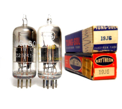 PAIR 19J6 Dual Triode Tubes RCA NOS Angled []-Getter Millett Starving Student