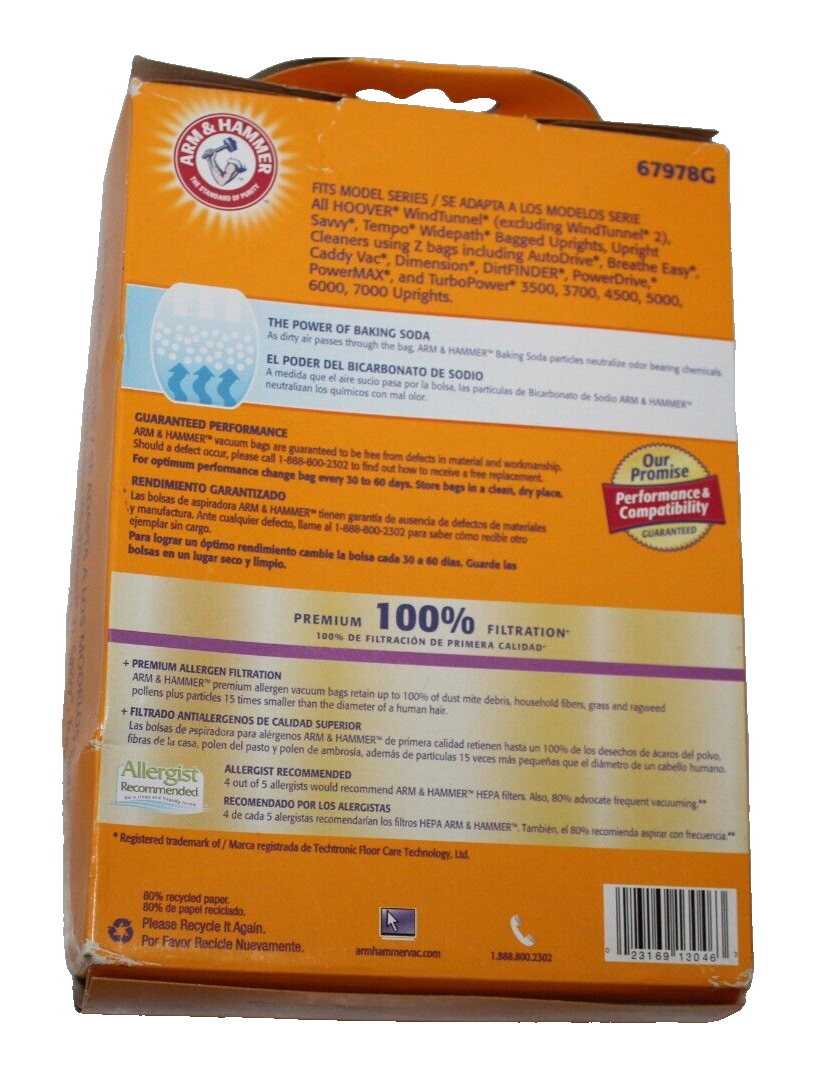 Arm Hammer Hoover Vacuum Bag Type Y Z 3 Pack Premium Allergen 67978G eBay
