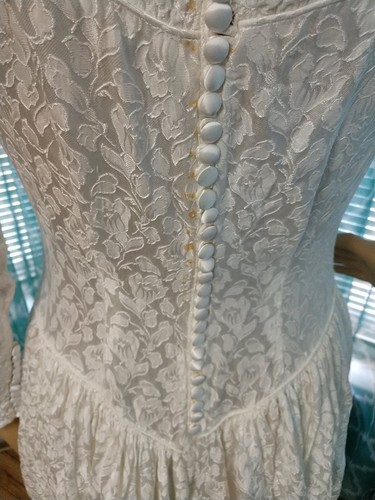40er-50er Jahre Elfenbein Satin Brokat Brautkleid schlicht und elegant - Bild 9 von 16