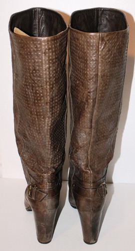 LATITUDE FEMME Boots 40 9 Brown Crinkled SOFT Leather Textured Knee Length - Picture 8 of 11