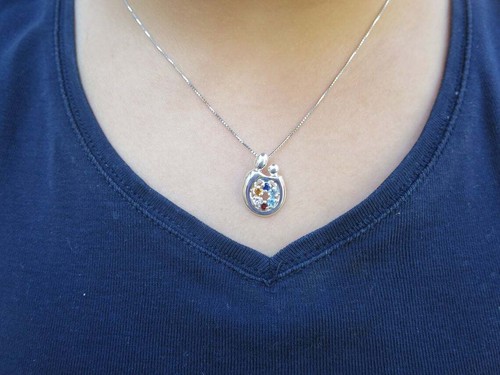 Mother and Child Birthstone Pendant Sterling Silver 1-6 Stones, Mom's Jewelry - Picture 4 of 13