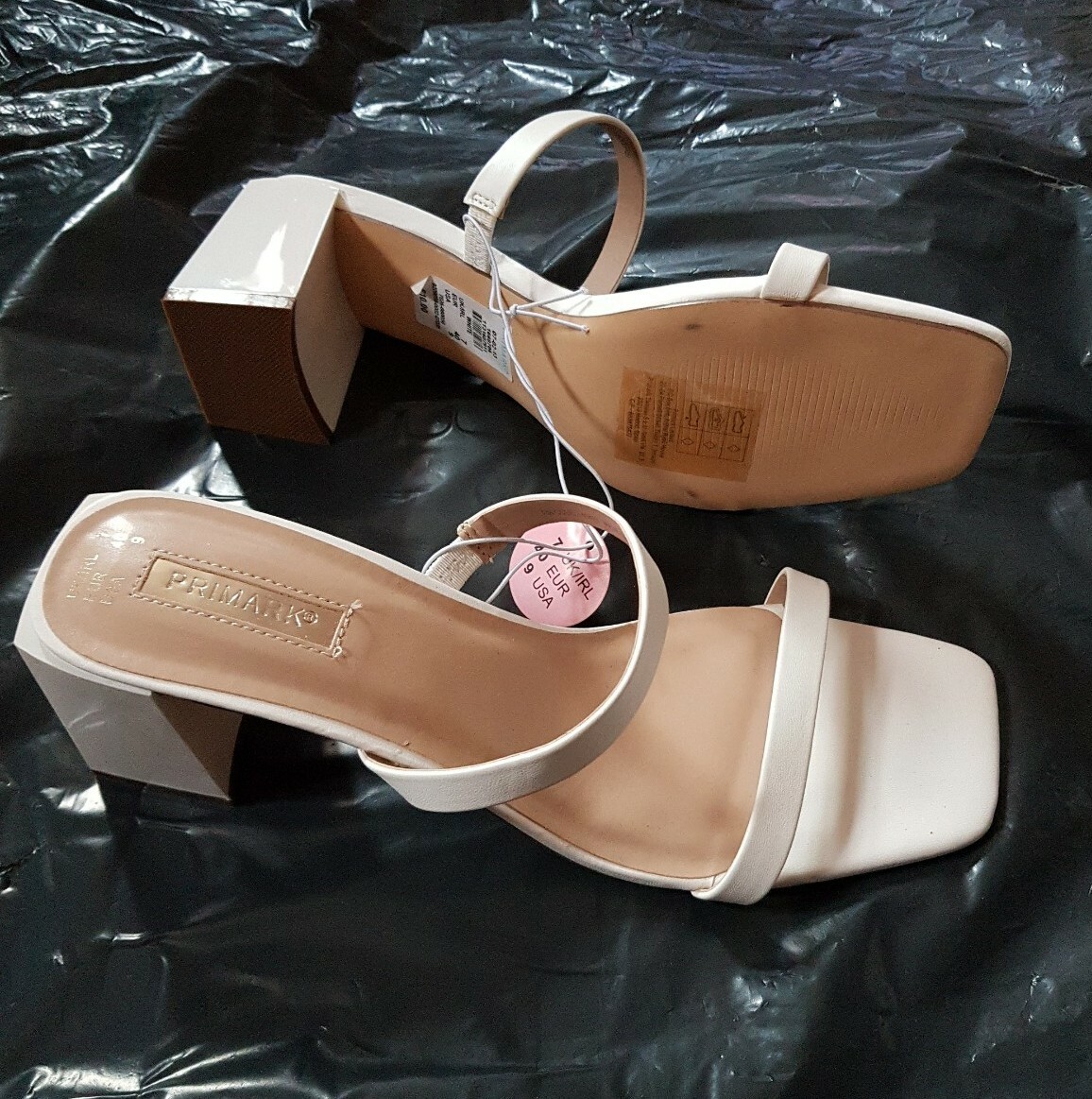 Primark Ladies White Slip on Mule Block Heel 2 Strap Peep toe Sandal UK8/41  New! 5397211312813 | eBay