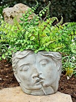 ❀ Pflanztopf Kopf Frau + Mann Paar KüSsend ÜBertopf 16Cm Clayre Eef Grau Kuß Gw