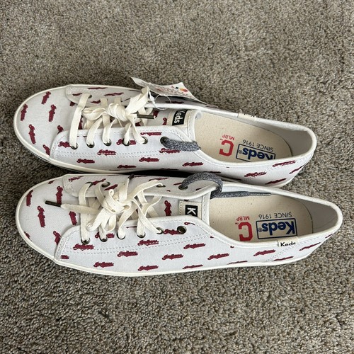 Zapatos informales para mujer Keds MLBP, talla 11, logotipo de Indiana, blancos rojos - Imagen 2 de 8