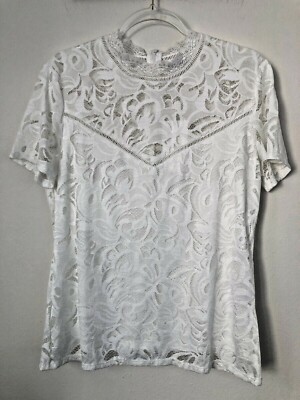 Vila Clothing Womens Lace Top Size XL White Short Sleeve Style No 14049852