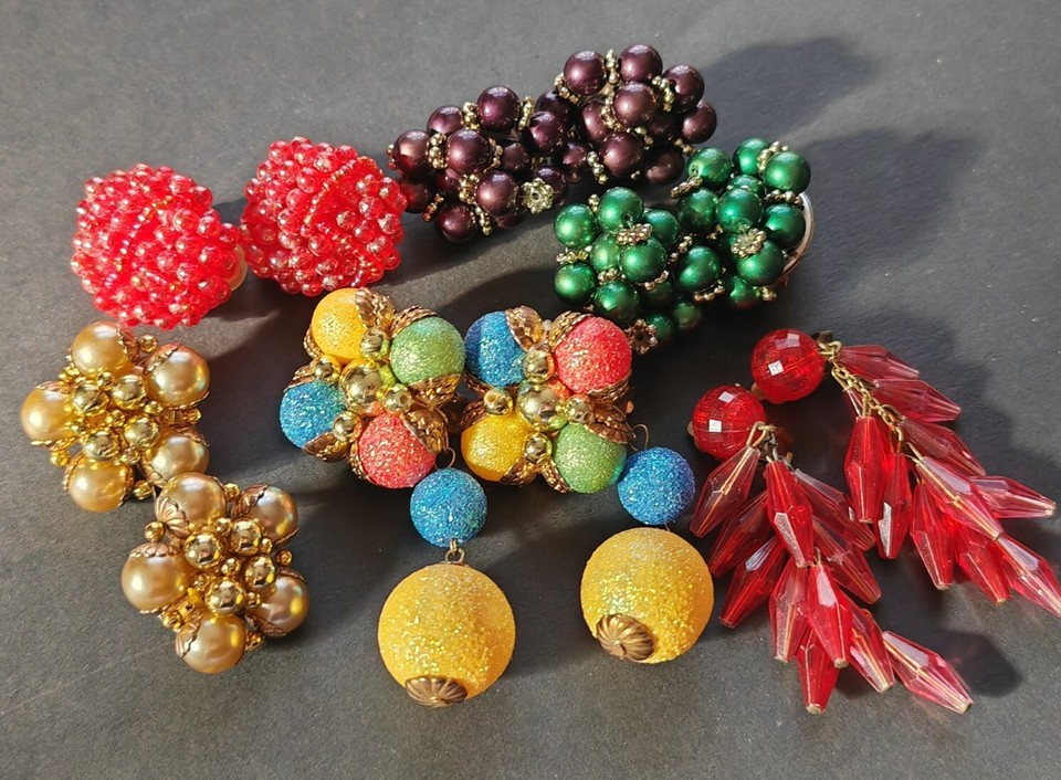 16pcs Vintage Retro chunky Clip On Earring Job Lot tutti frutti Miranda