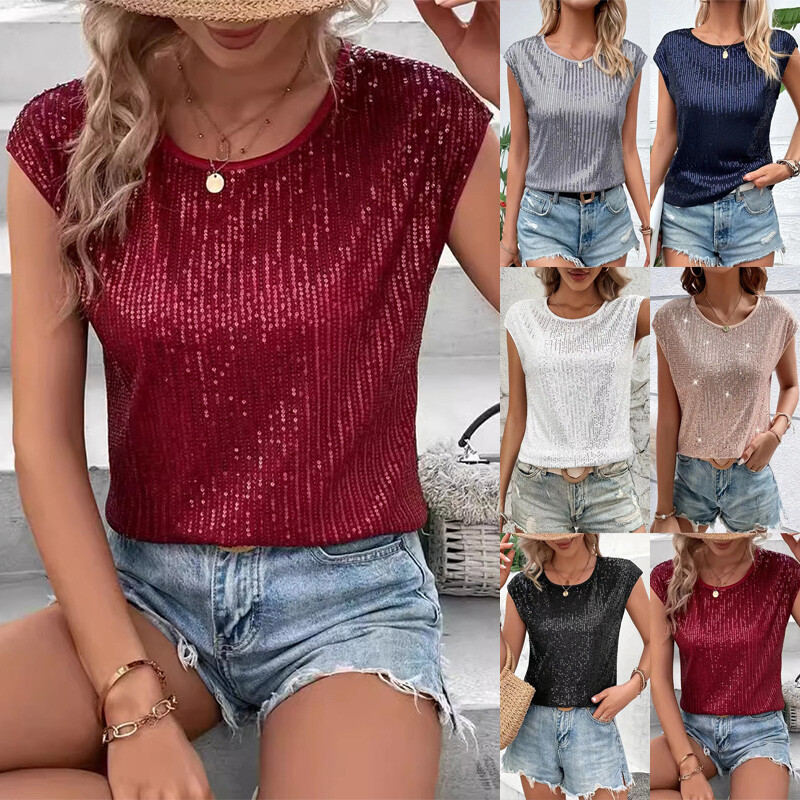 Womens Sparkly Sequins Loose Tops Blouse Christmas XMAS Shirts Tee