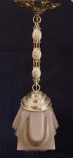 French Art Deco Glass And Brass Light Fixture 1900,  Antique