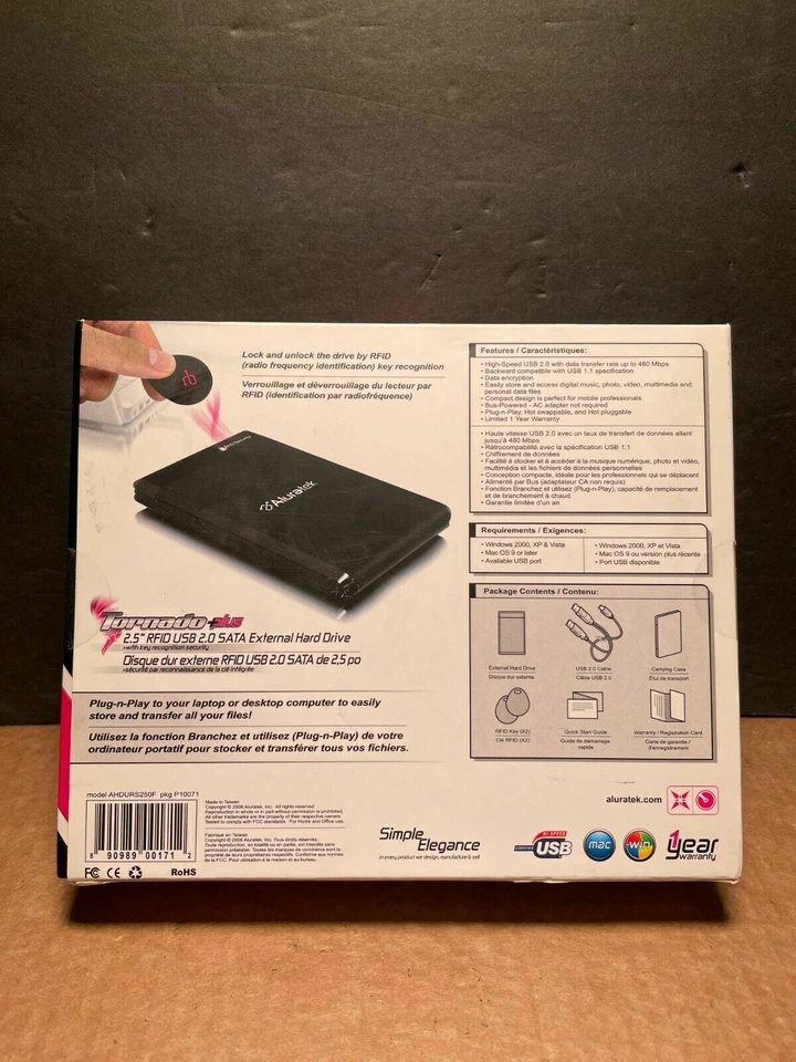 Disco rígido externo Aluratek Tornado Plus USB 2.0 SATA 250GB modelo AHDURS250F - Imagem 4 de 4