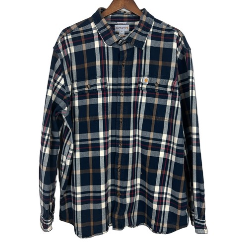 Carhartt Flannel Shirt Mens XL Navy Plaid Hubbard Original Fit Long Sleeve Mid - Picture 11 of 11