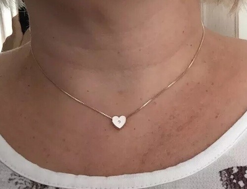 Real Silver Heart Necklace With Central Diamond-15” Chain In Box - Picture 3 of 10