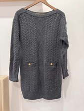 J.Crew Womens S Charcoal Wool Alpaca Boat Neck Relaxed Cable Knit Sweater Dress