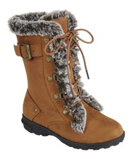 Fashion Girl Faux Fur Lace-up Boots- Tan