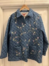 Vintage Denim Floral Embroidered Jacket By Tudor Court Womens Size L Cottagecore