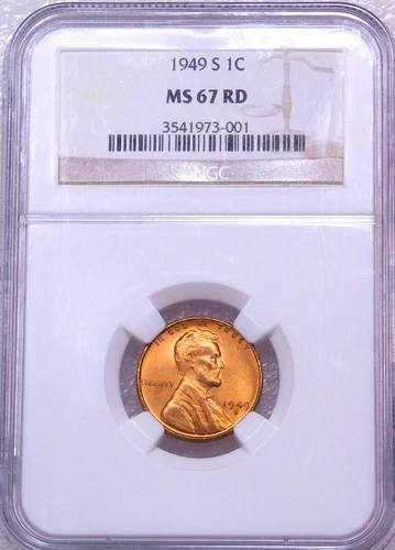 1949-S Lincoln Wheat Cent NGC MS67RD Bright Red Superb Luster PQ #Y662