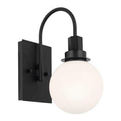 Kichler Hex 12'' 1 Light Wall Sconce, Black/Opal Glass - 55149BK