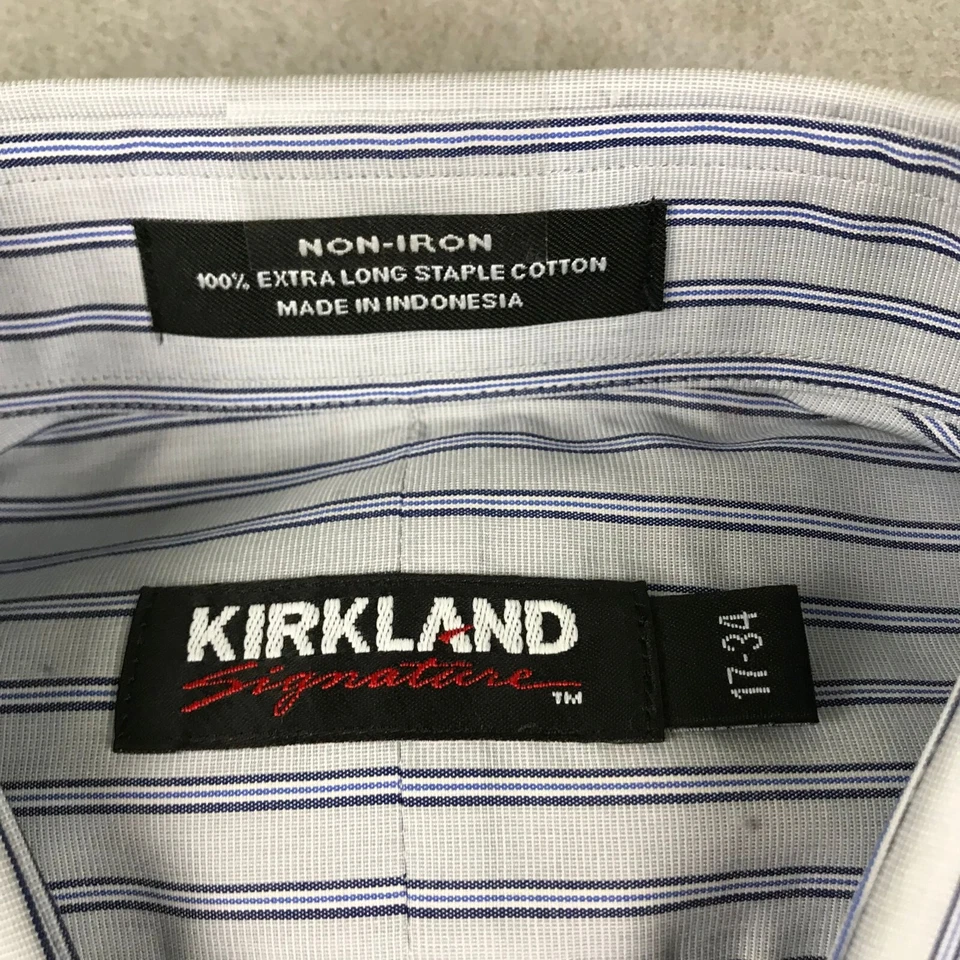 Kirkland Signature Shirt Mens 17 Blue Striped Non Iron Button Up Long Sleeve NWT - Image 2 of 4