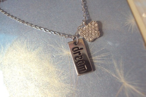 Pequeño Estrás Blanco Mariposa Sueño Colgante Plata 16 18" Collar Tarjeta de Deseo - Imagen 2 de 3